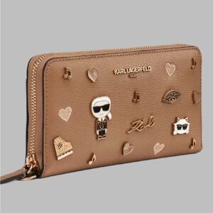 Karl Lagerfeld Tan Zip Wallet with Gold Charms